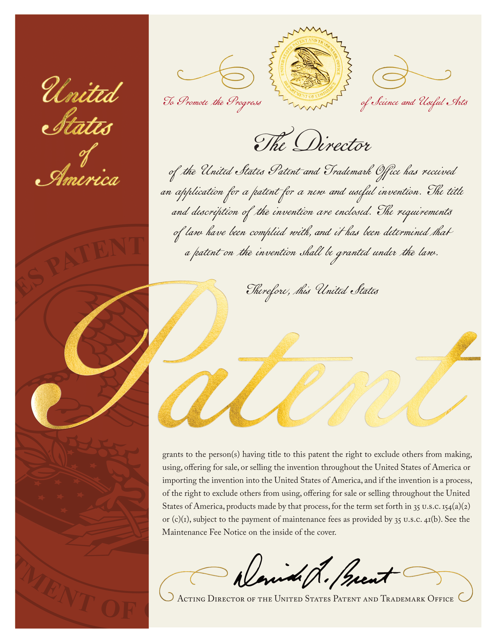 USPTO Patent Grant Front Page